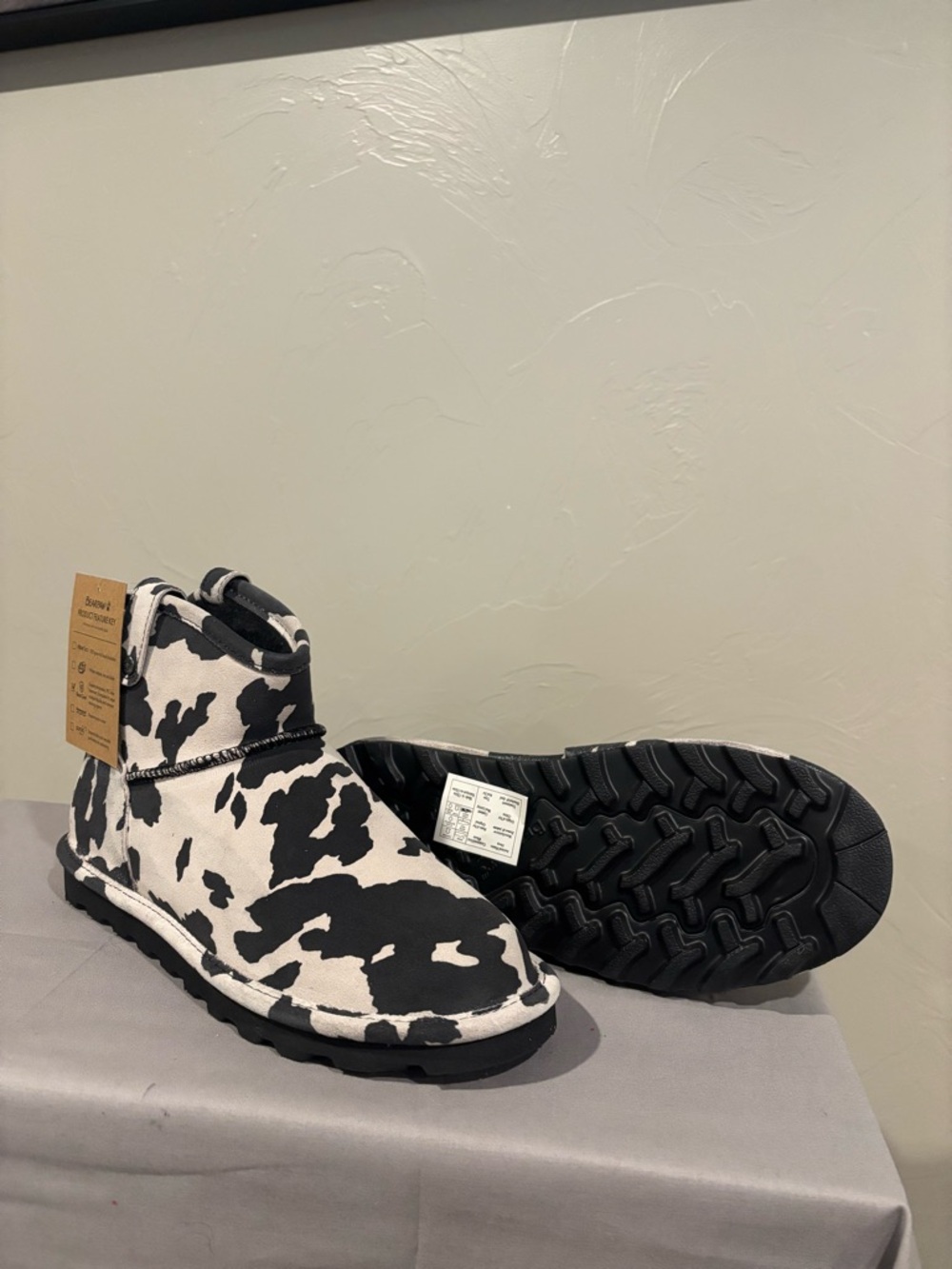 RARE BearPaw Margot Black & White Cow Print Cozy Boots